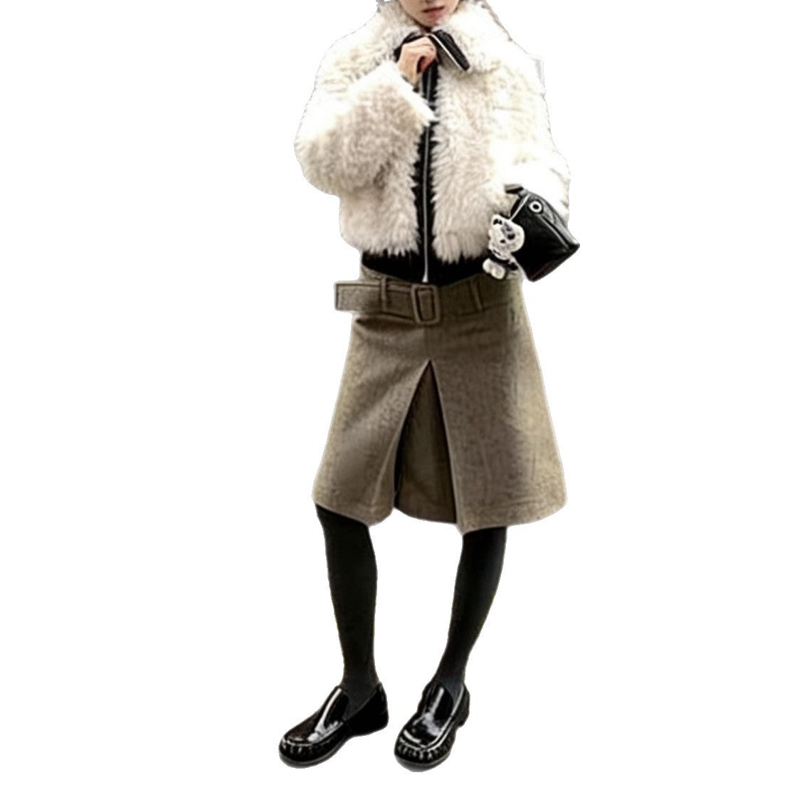 Design-oriented Eco-friendly Wool-and-PU-leather Blend Lapel Jacket