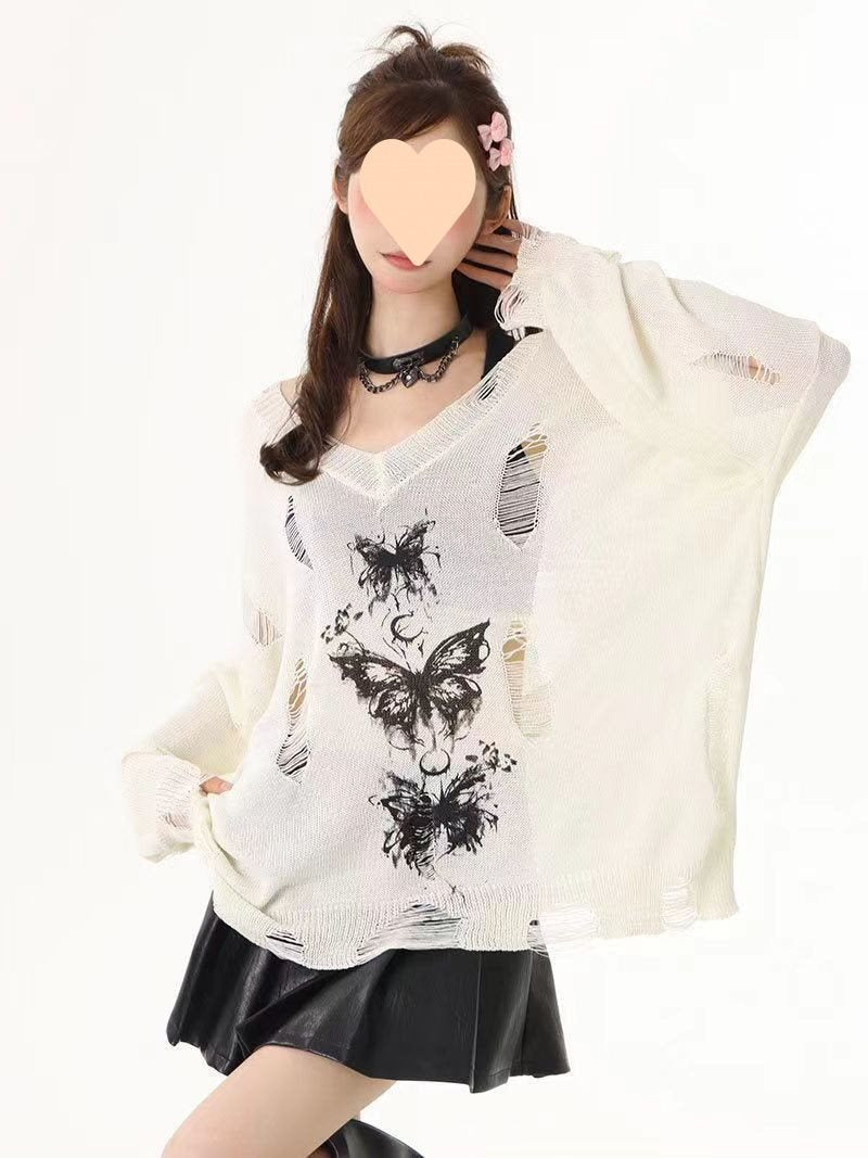 Graffiti Butterfly Hollow-Out Versatile Top For Women