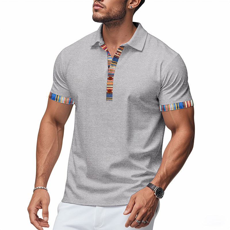 Men's Short-sleeved V-neck Printed Loose Casual Polo Shirt