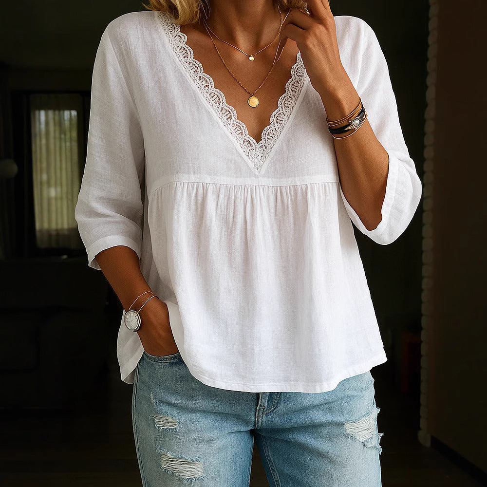 V-neck Pullover Multi-color Women's Blouse