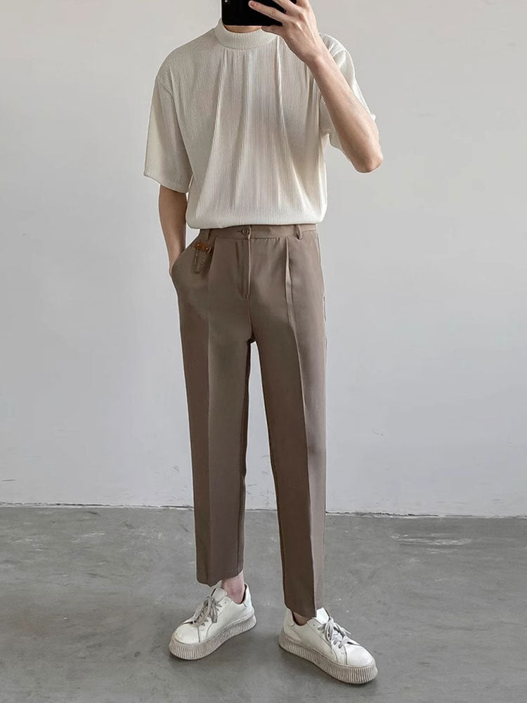 Casual Loose-fit Semi-turtleneck Short-sleeve Men's Top