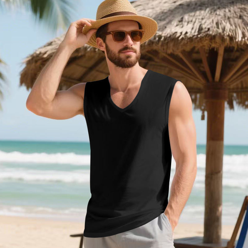 Men's V-neck Design Quick-dry Breathable Vest For Vacation Training