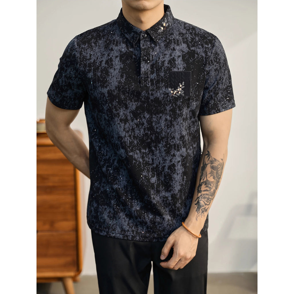 Men's Short-sleeve Tie-dye British Business Casual T-shirt Ice Silk Summer