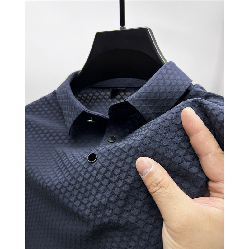 Waffle Ice Silk Short Sleeve T-shirt Men's Shirt Collar Polo Shirt