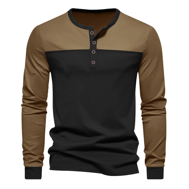 Men's New Retro Color Block Long Sleeve Base Shirt
