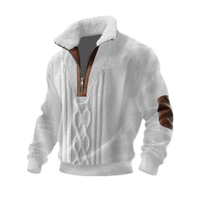 Men's Fitted Top With Printed Pattern And Faux Fur Collar