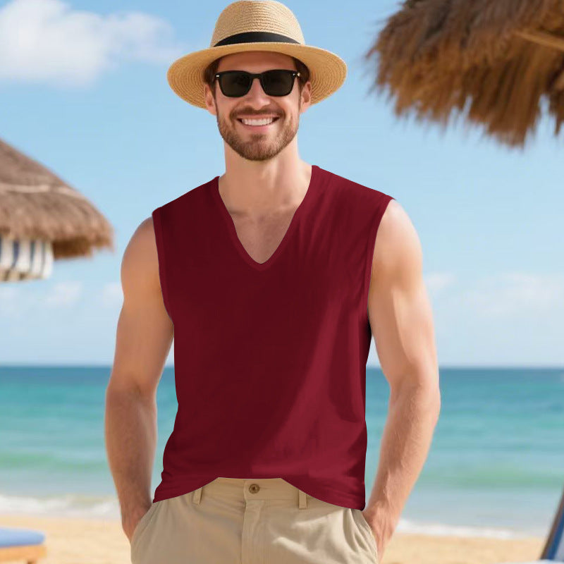 Men's V-neck Design Quick-dry Breathable Vest For Vacation Training