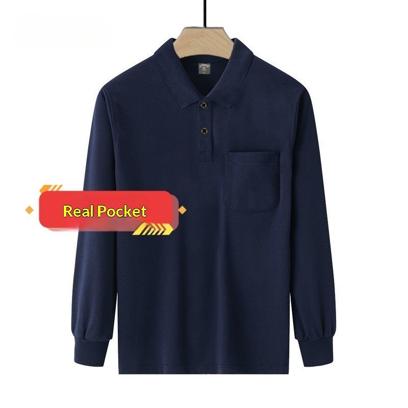 Men's Solid-color Long-sleeve Top With A Turn-down Collar And Real Pockets