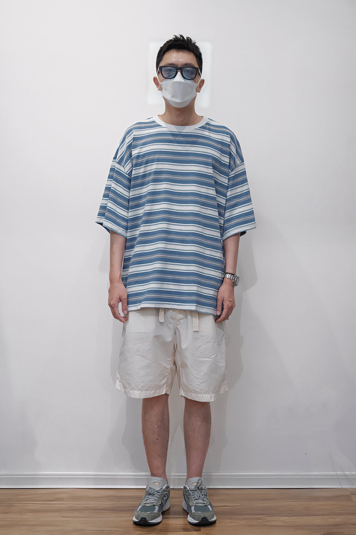 Loose-fitting Candy-colored Pinstripe Short-sleeve T-shirt