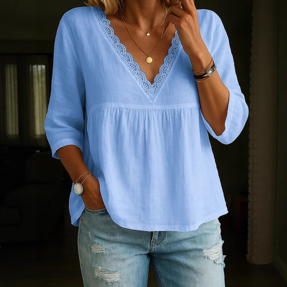 V-neck Pullover Multi-color Women's Blouse