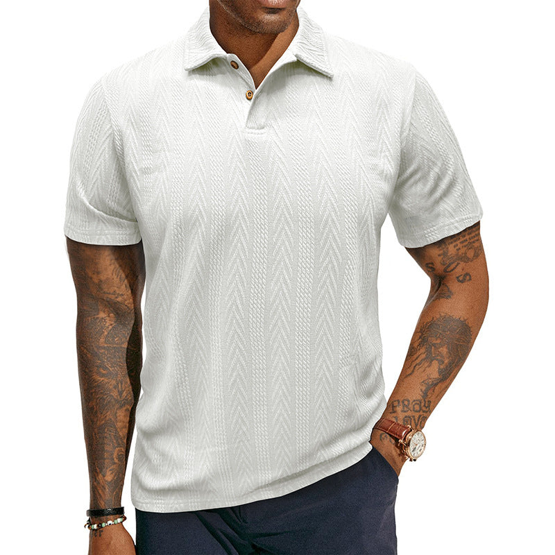 Men's Short-sleeve T-shirt With A Textured Turn-down Collar