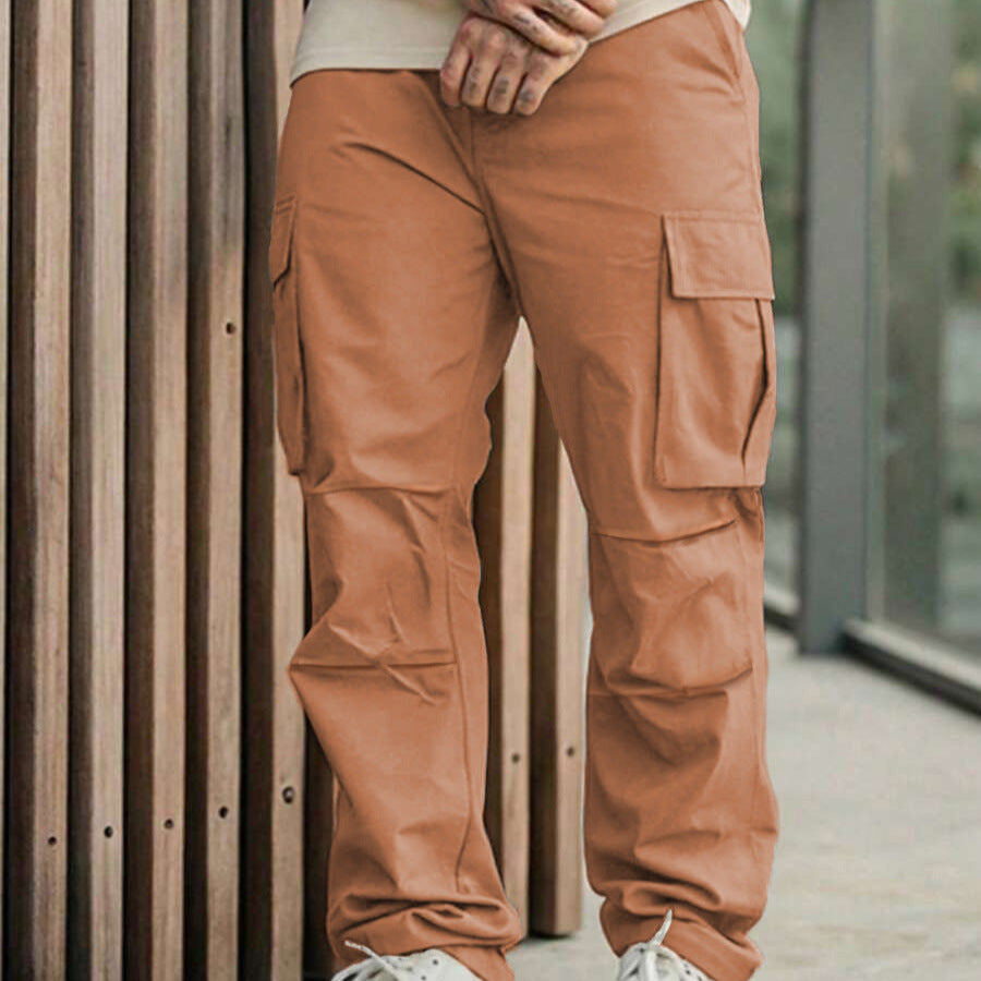 Solid-color Men's Sporty-casual Work Trousers With A Multi-pocket Design