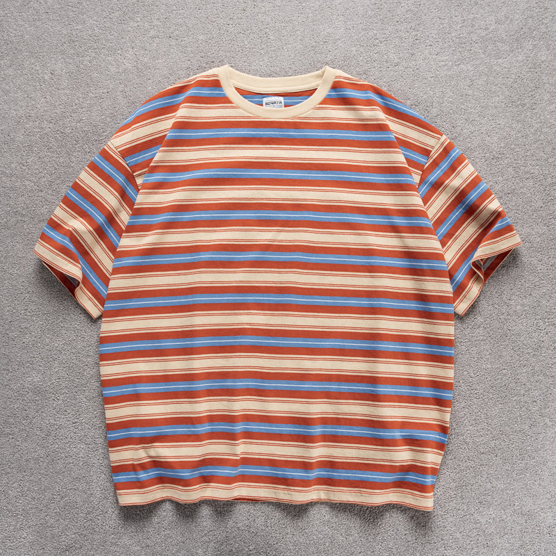 Loose-fitting Candy-colored Pinstripe Short-sleeve T-shirt