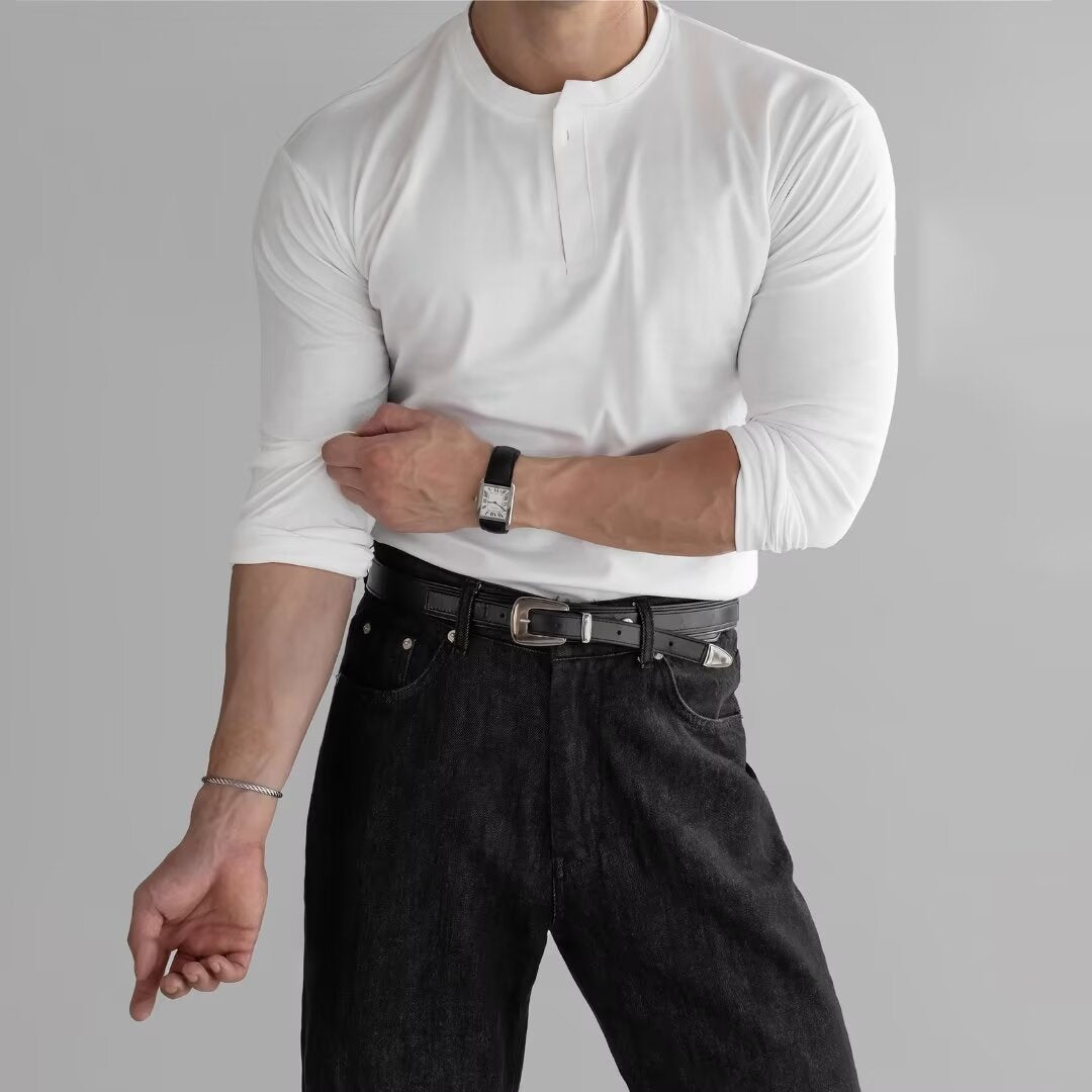 Long Sleeve Men's Tight Cuffs Open Collar Slim Fit