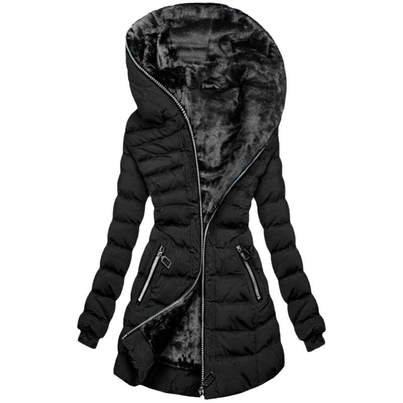 Women's Thick Cotton Coat With A Large Fur Collar