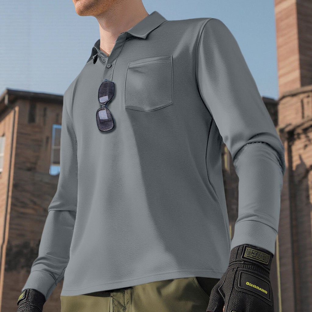 Solid Color Quick-Dry Polo Neck Long Sleeve Men's