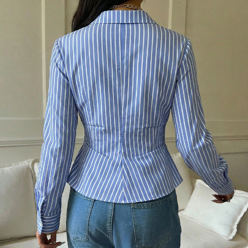 New European And American-style Long-sleeve Shirt Cardigan With An Asymmetrical Design