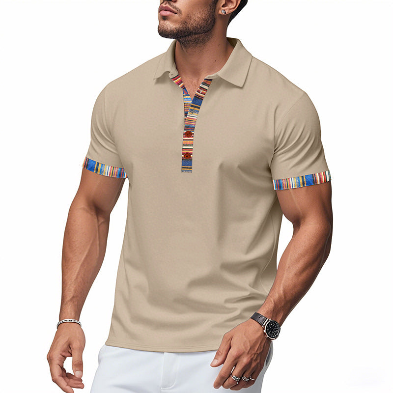 Men's Short-sleeved V-neck Printed Loose Casual Polo Shirt