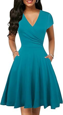 Women's Retro Floral Print Polka-Dot V-Neck Full-Sleeve Casual Dress With Pockets