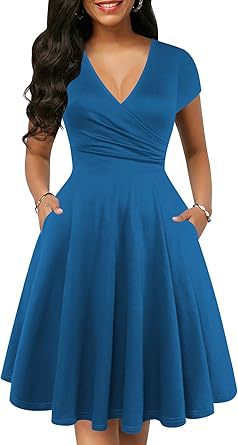 Women's Retro Floral Print Polka-Dot V-Neck Full-Sleeve Casual Dress With Pockets