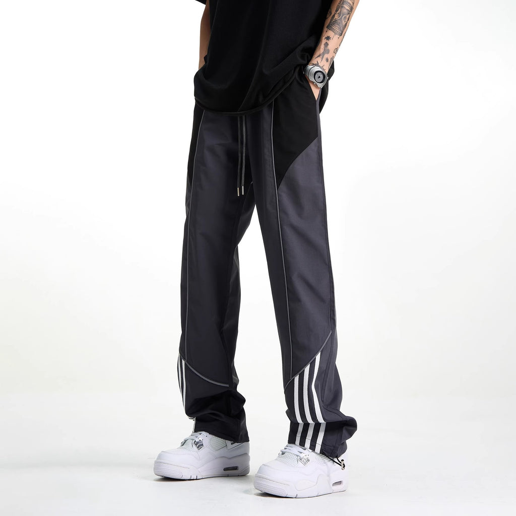 Men's Patchwork Striped Straight-Cut Casual Pants
