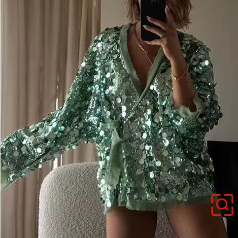 Fashionable Beaded Patchwork Solid Color Jacket For Women