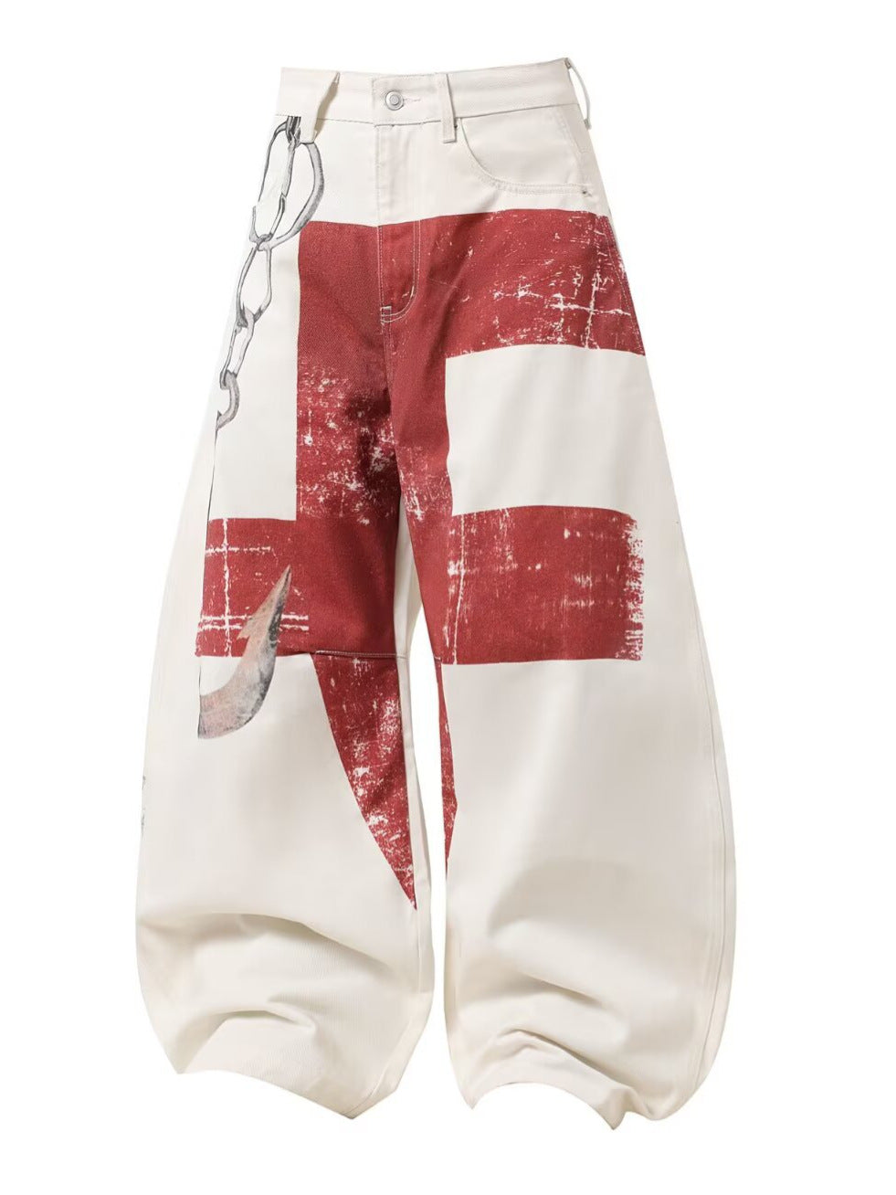 American Retro Heavy-duty Design Graffiti Print Wide-leg Pants