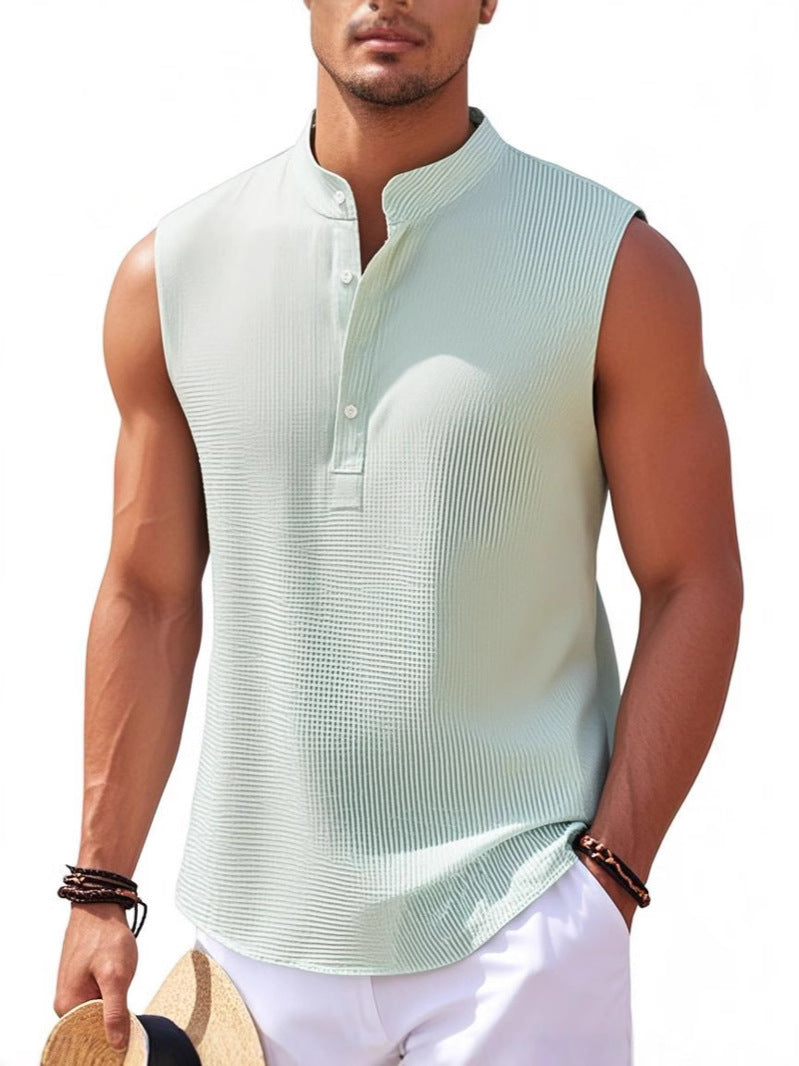 Men's Stand Collar Vest Sleeveless Shirt