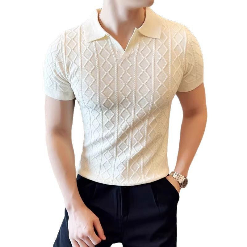 Men's Lapel Short Sleeve Knitted Sweater