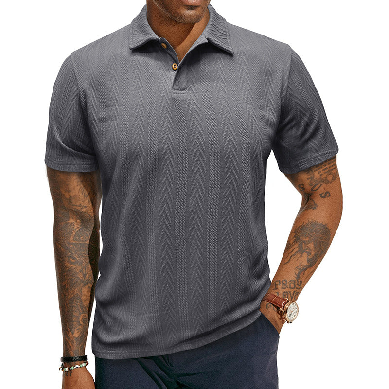 Men's Short-sleeve T-shirt With A Textured Turn-down Collar