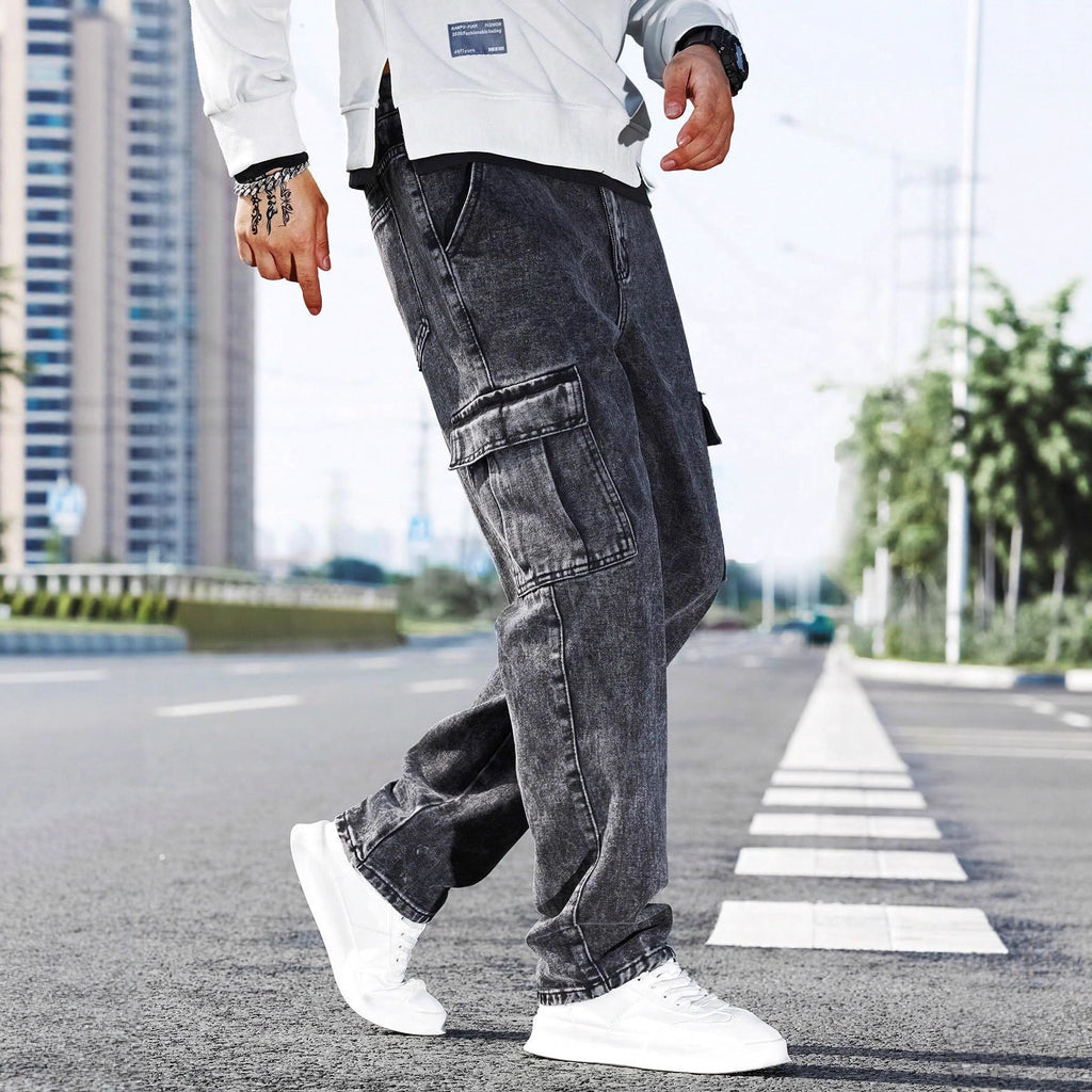 Loose-fit Multi-pocket Fashionable Street-style Men's Workwear Denim Jeans