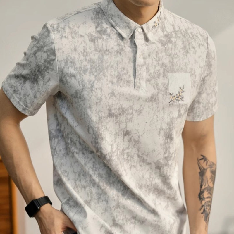 Men's Short-sleeve Tie-dye British Business Casual T-shirt Ice Silk Summer