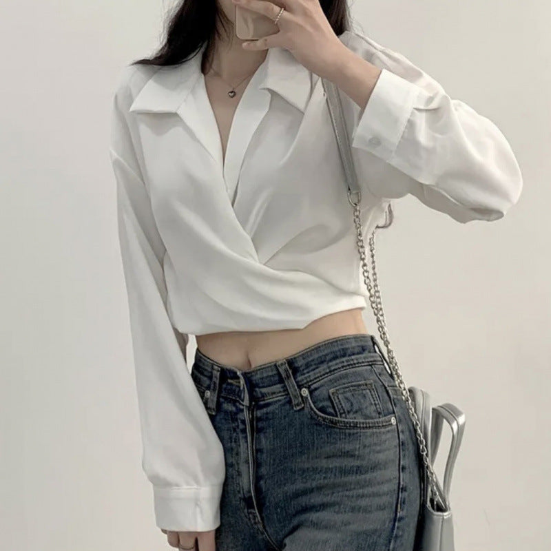 Bow-knot Midriff-baring Short Blouse For Women