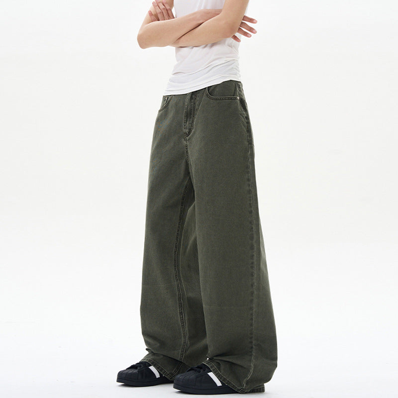 Pure Cotton Stone-washed Casual Straight-leg Men's Solid Loose Pants