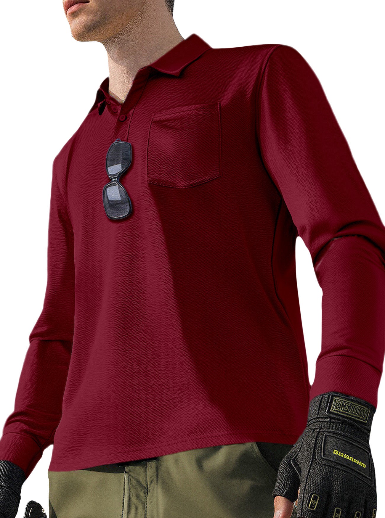 Solid Color Quick-Dry Polo Neck Long Sleeve Men's