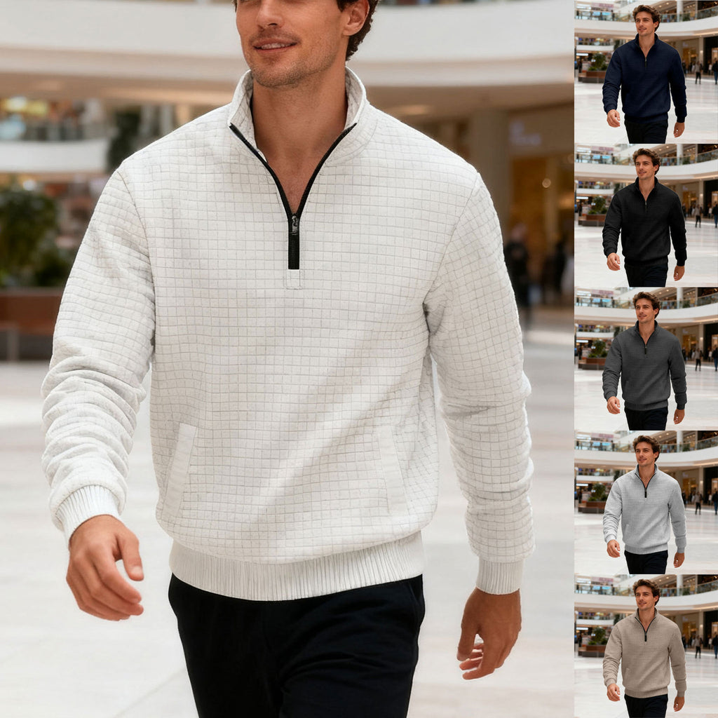 Men's Sweatshirt Autumn And Winter New Style Stand-up Collar Long Sleeve Small Check