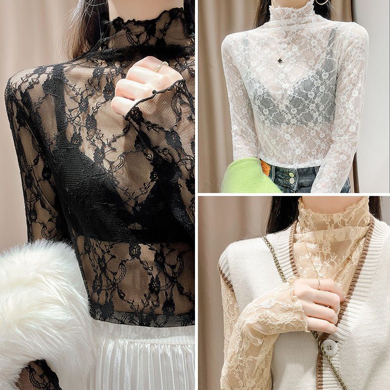 Sheer Mesh Top With Wood-ear Neckline And Mesh Fabric